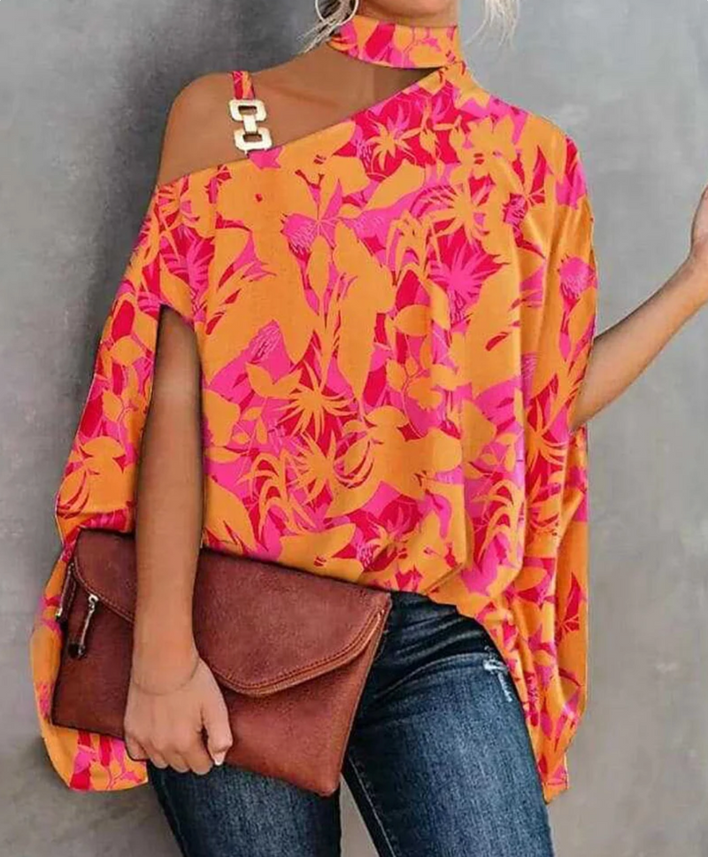 Damen Off-Shoulder Top – Lockere Passform – Asymmetrischer Ausschnitt – Luftiger Stoff
