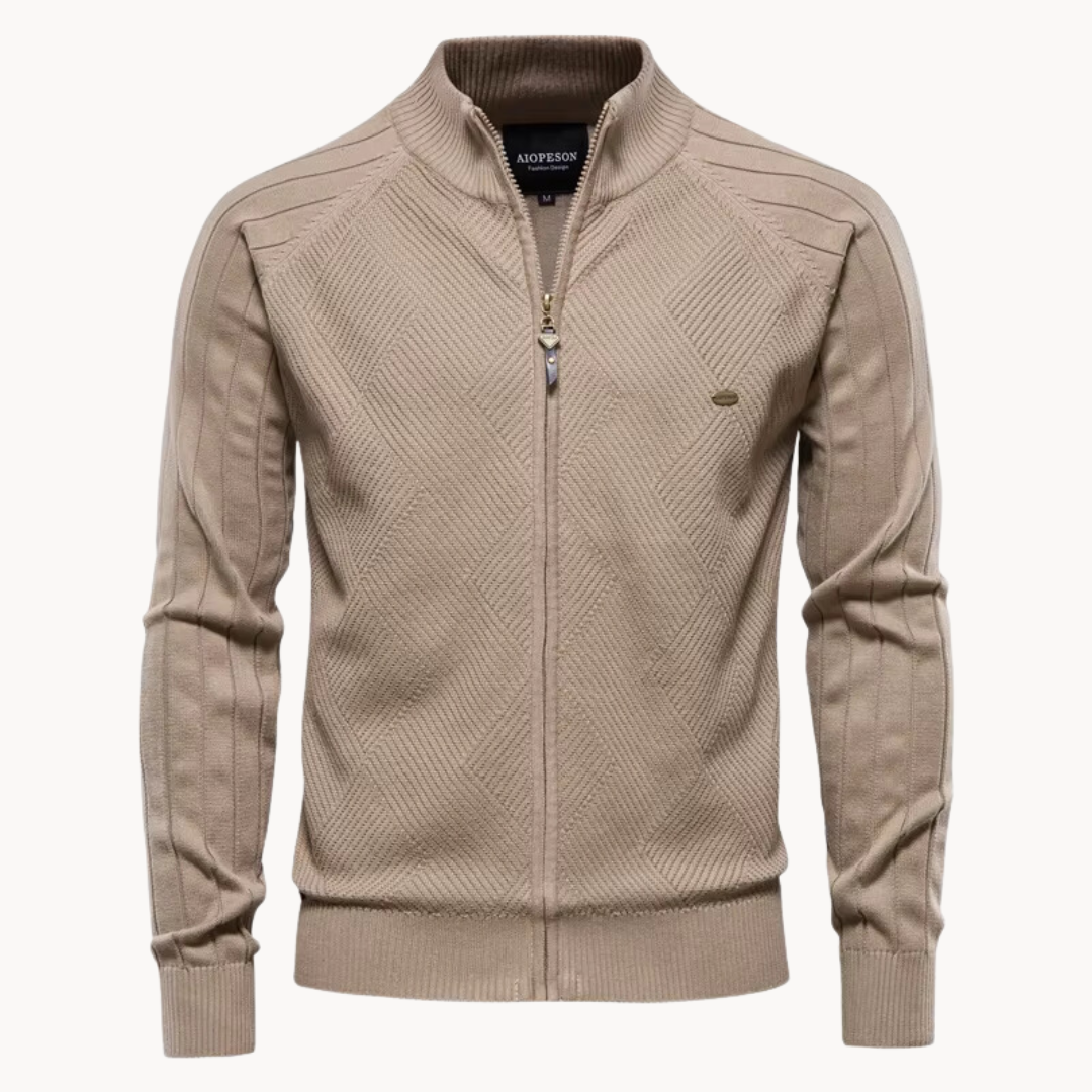 Herren Strickjacke – Slim Fit – Weiche Struktur – Reißverschluss – Rippenbündchen