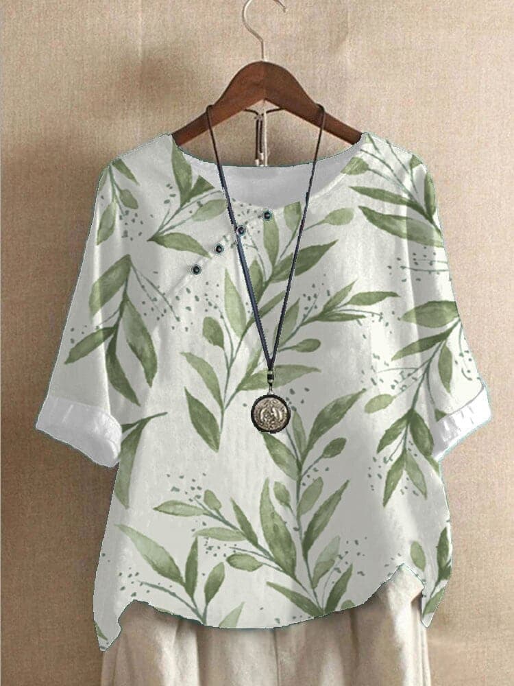 Damen Bluse – Lockerer Schnitt – Rundhals – Halbarm – Floral – Atmungsaktives Material
