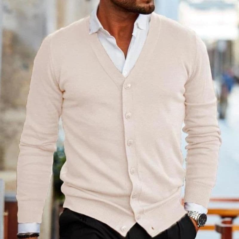 Herren Strickcardigan – V-Ausschnitt – Knopfleiste – Regular Fit – Soft Knit – Rippbündchen