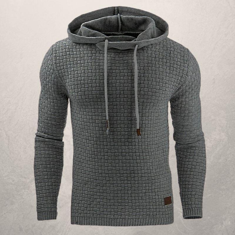 Herren Strickpullover – Slim Fit – Weiches Texturstrick – Kapuze mit Kordelzug
