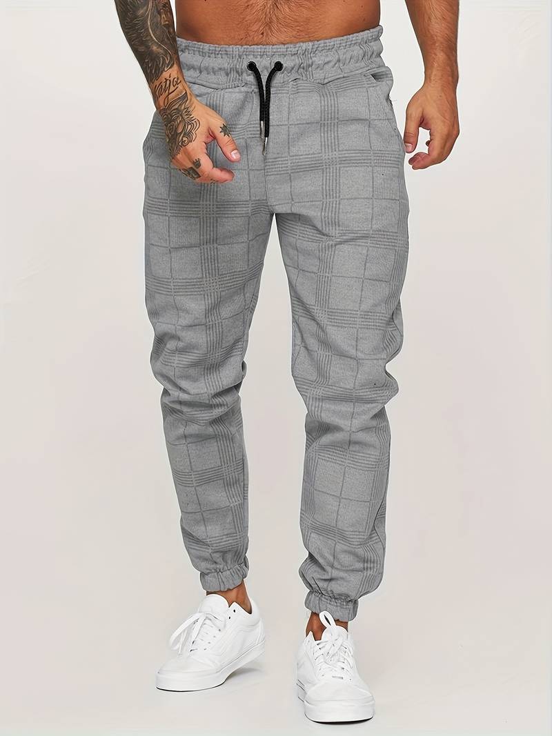 Herren Sweatpants – Slim Fit – Plaidmuster – Elastischer Bund – Atmungsaktives Gewebe