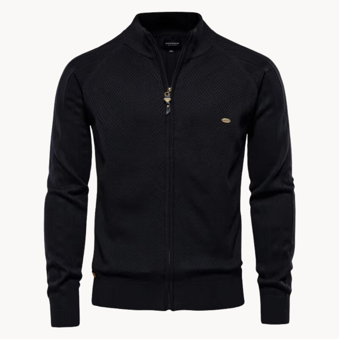 Herren Strickjacke – Slim Fit – Weiche Struktur – Reißverschluss – Rippenbündchen