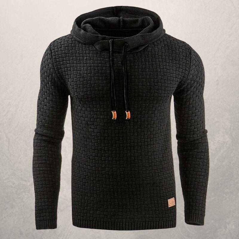 Herren Strickpullover – Slim Fit – Weiches Texturstrick – Kapuze mit Kordelzug