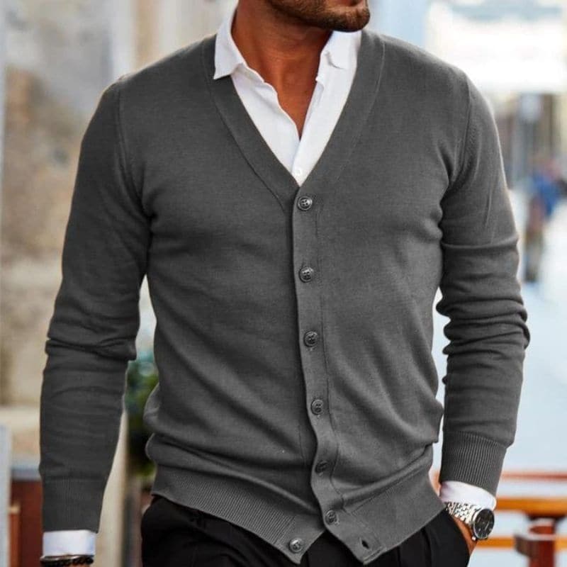 Herren Strickcardigan – V-Ausschnitt – Knopfleiste – Regular Fit – Soft Knit – Rippbündchen