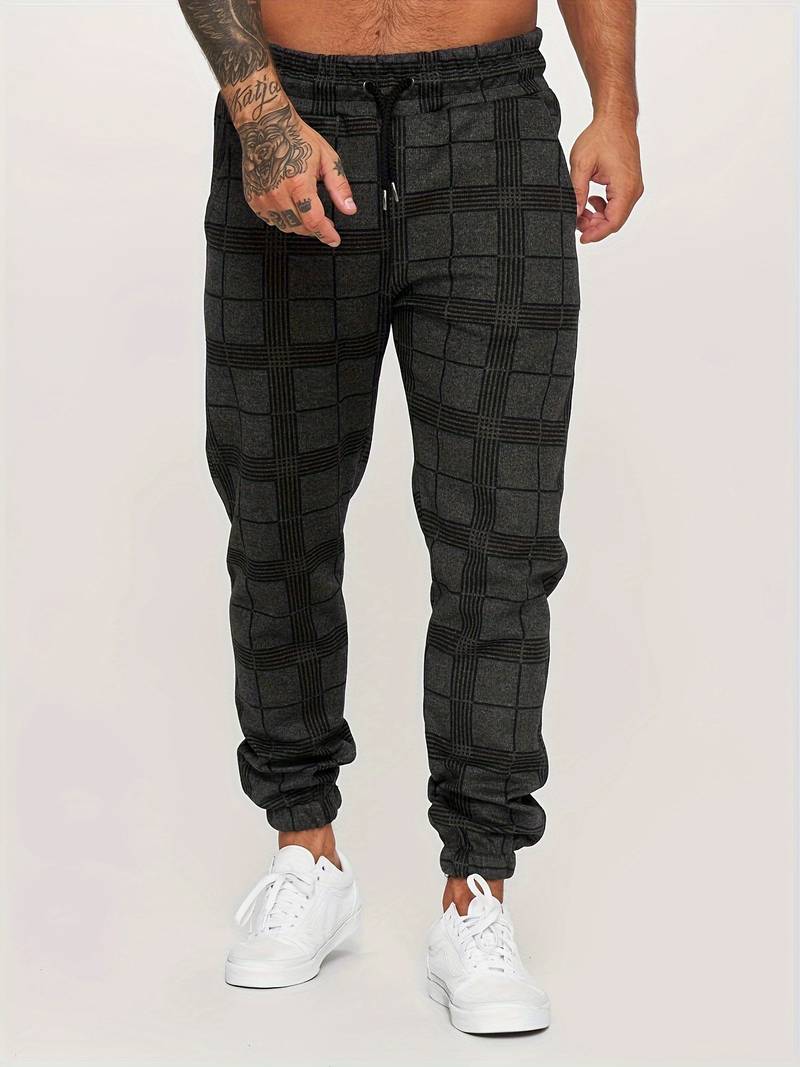 Herren Sweatpants – Slim Fit – Plaidmuster – Elastischer Bund – Atmungsaktives Gewebe