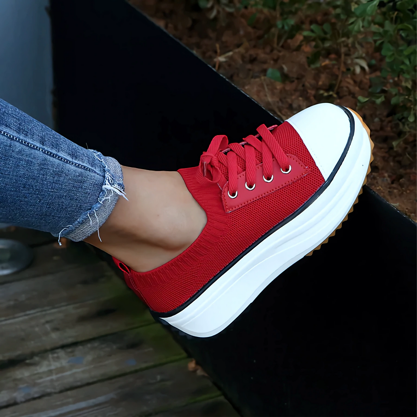 Damen Sneakers – Soft Knit – Plateau-Sohle – Atmungsaktiv – Schnürdesign – Casual