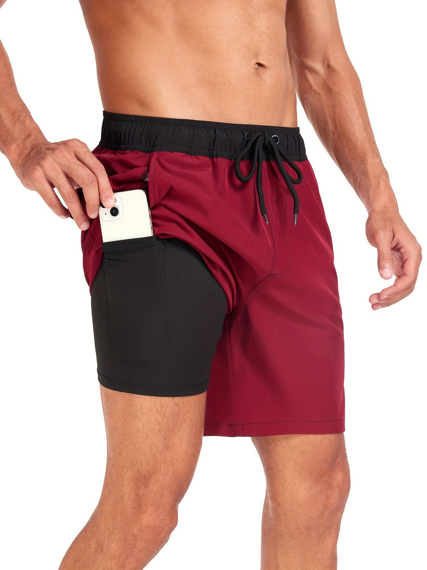 Herren Badeshorts – Schnell Trocknend – Doppellagig – Mittellang – Elastikbund