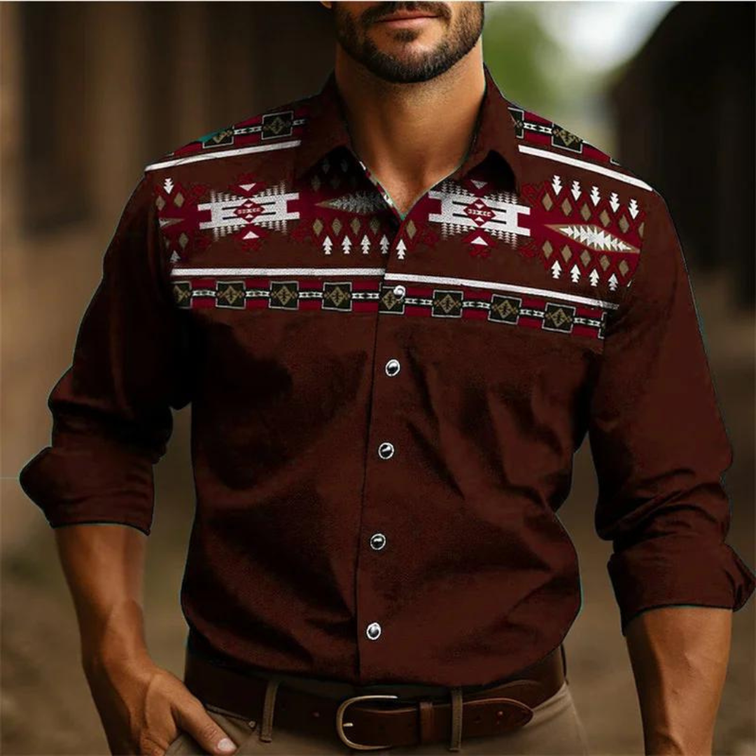 Herren Freizeithemd – Tailored Fit – Retro Muster – Atmungsaktive Naturfaser