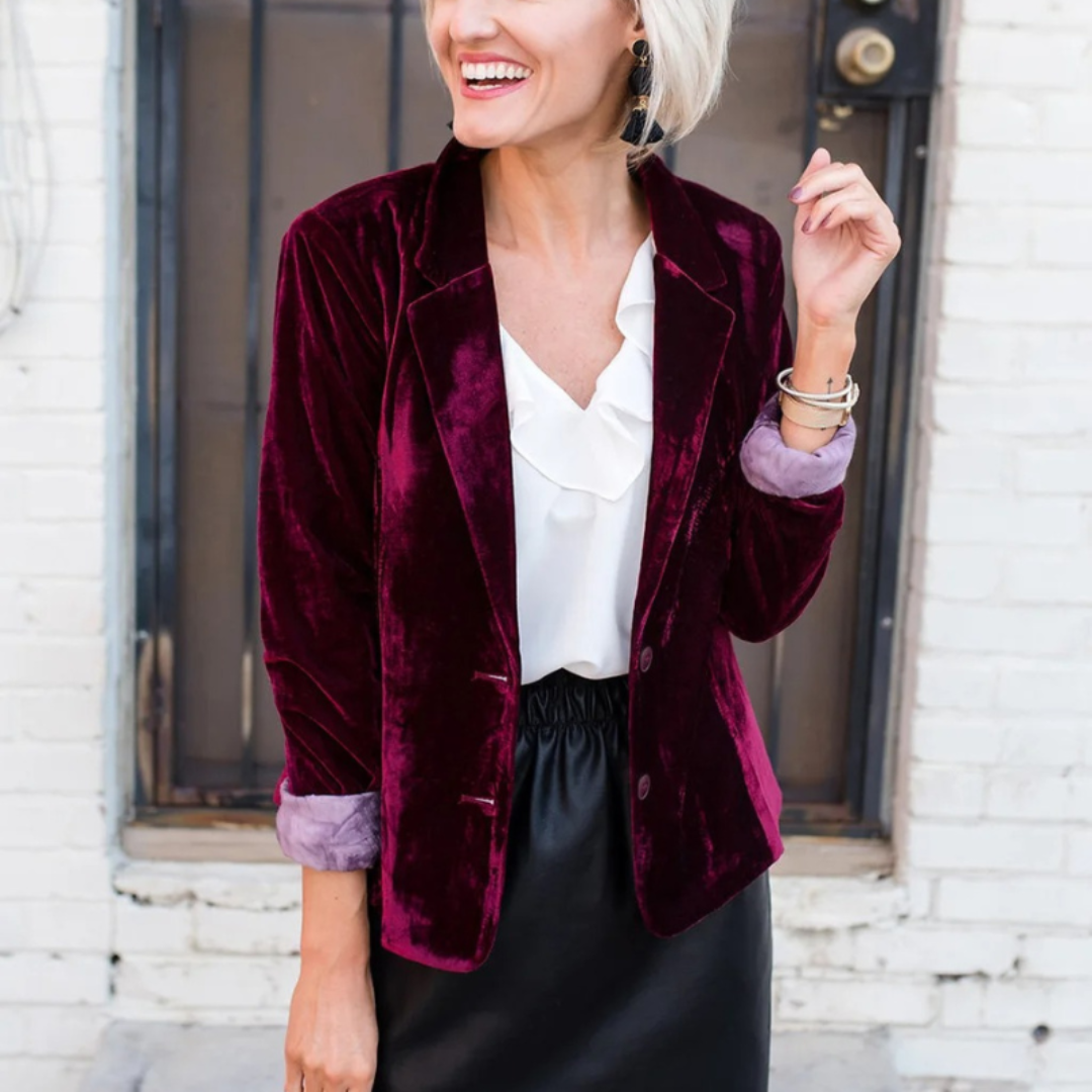 Damen Blazer – Luxusstoff – Relaxed Fit – Einreiher – Hüftlanges Design