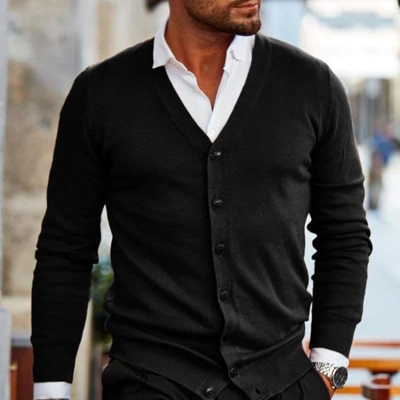 Herren Strickcardigan – V-Ausschnitt – Knopfleiste – Regular Fit – Soft Knit – Rippbündchen