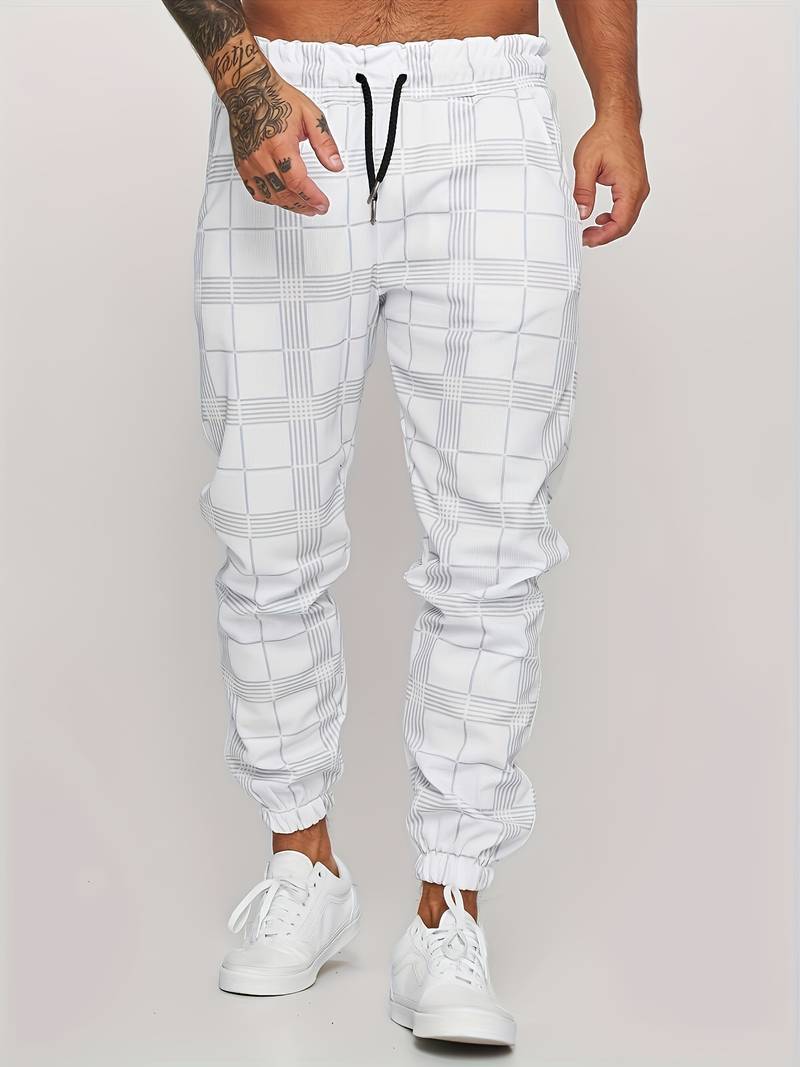 Herren Sweatpants – Slim Fit – Plaidmuster – Elastischer Bund – Atmungsaktives Gewebe