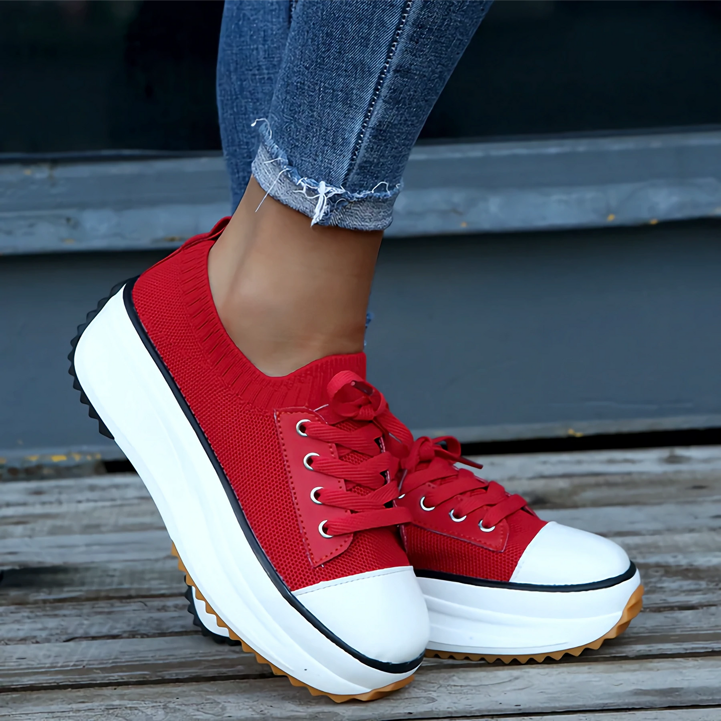 Damen Sneakers – Soft Knit – Plateau-Sohle – Atmungsaktiv – Schnürdesign – Casual