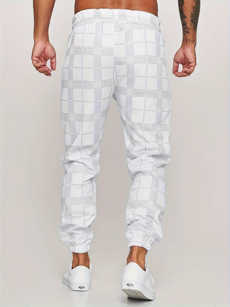 Herren Sweatpants – Slim Fit – Plaidmuster – Elastischer Bund – Atmungsaktives Gewebe