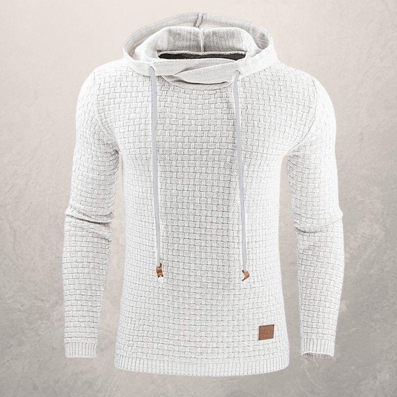 Herren Strickpullover – Slim Fit – Weiches Texturstrick – Kapuze mit Kordelzug