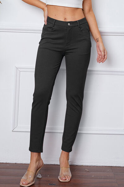 Damen Slim Fit Hose – Stretchkomfort – Glattes Finish – Knopfverschluss – Taschen