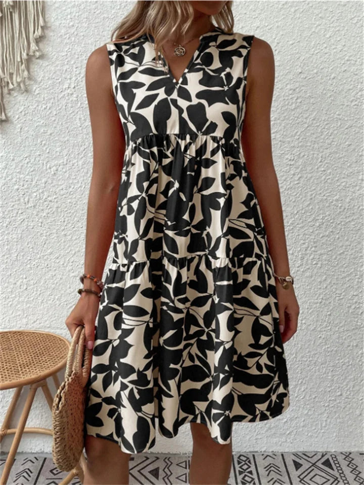 Damen Kleid ärmellos – V-Ausschnitt – A-Linie – Atmungsaktives Material – Knielang