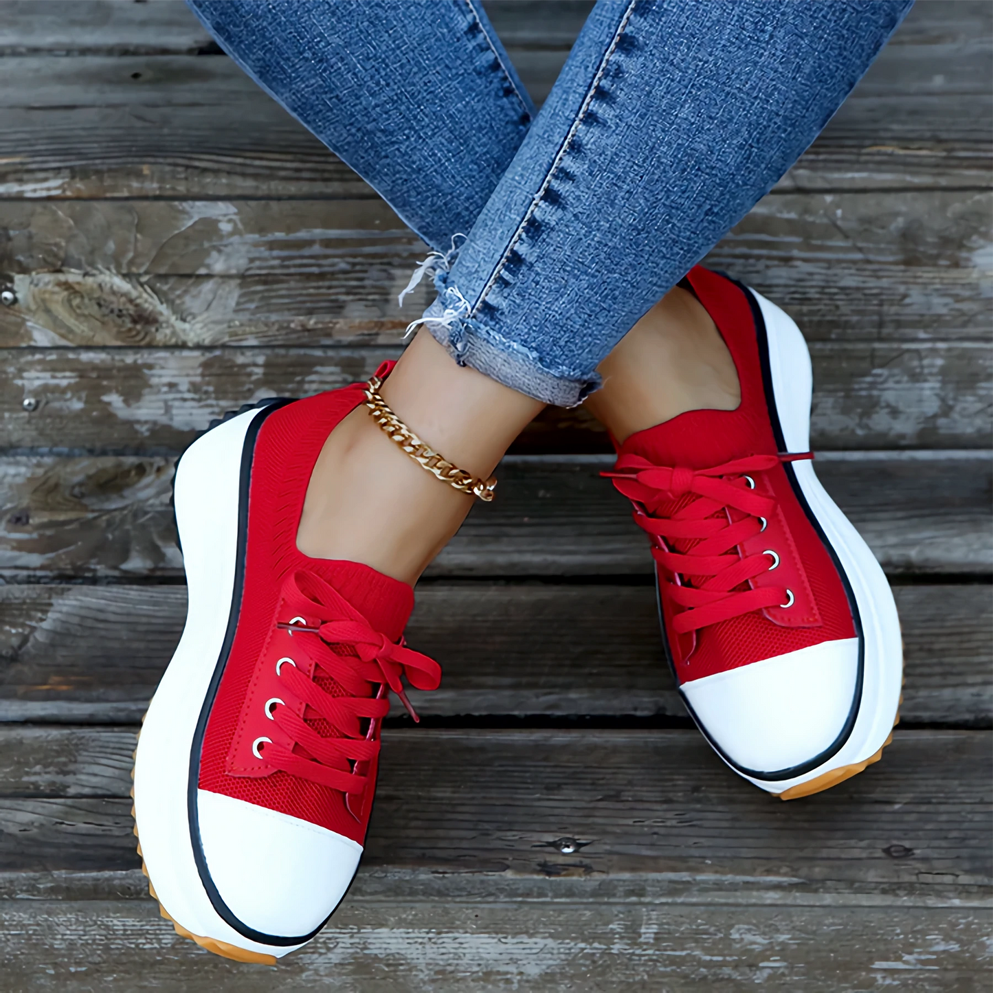 Damen Sneakers – Soft Knit – Plateau-Sohle – Atmungsaktiv – Schnürdesign – Casual
