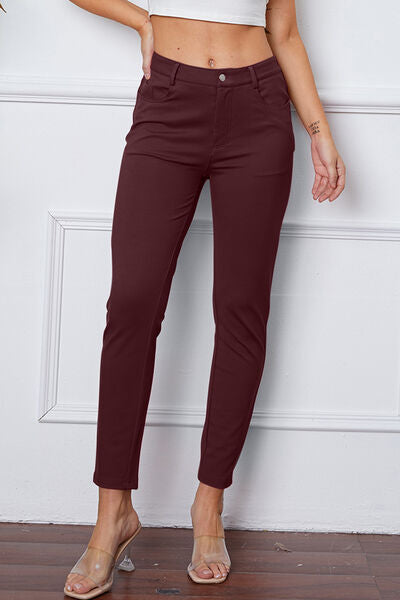 Damen Slim Fit Hose – Stretchkomfort – Glattes Finish – Knopfverschluss – Taschen