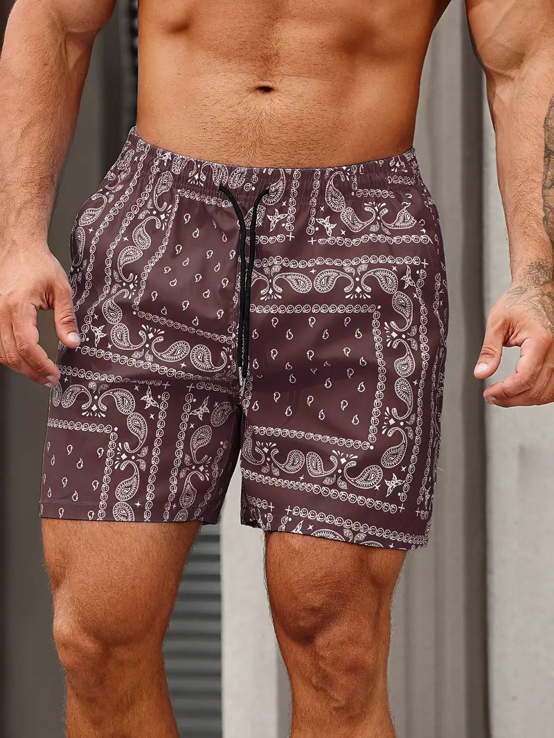Herren Badeshorts – Schnell trocknend – Bandana Muster – Lockerer Schnitt – Mittellang