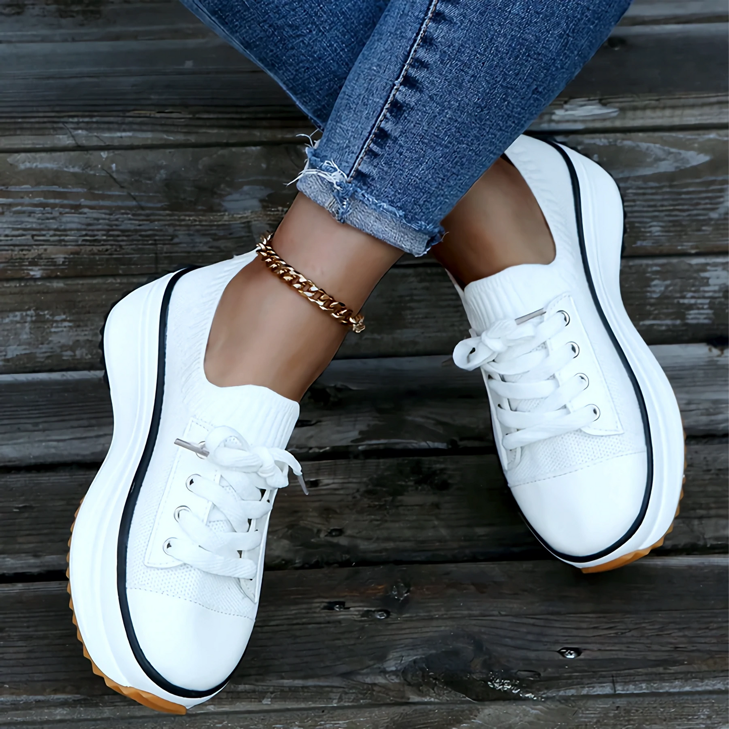 Damen Sneakers – Soft Knit – Plateau-Sohle – Atmungsaktiv – Schnürdesign – Casual