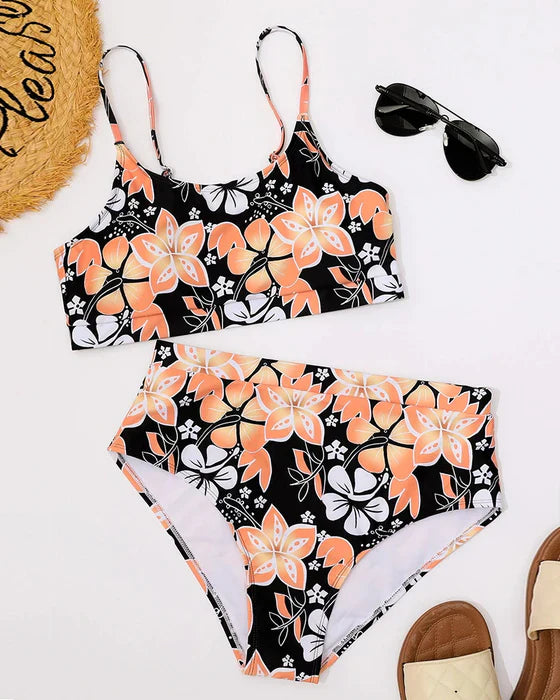 Damen Bikini Set – High Waist – Tanktop Stil – Florales Muster – Atmungsaktive Mischung