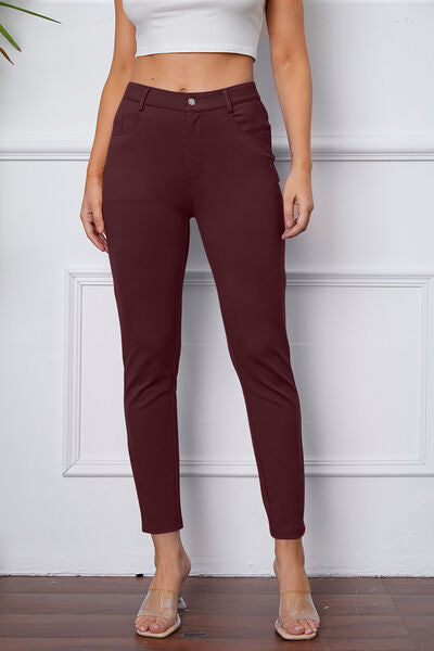 Damen Slim Fit Hose – Stretchkomfort – Glattes Finish – Knopfverschluss – Taschen