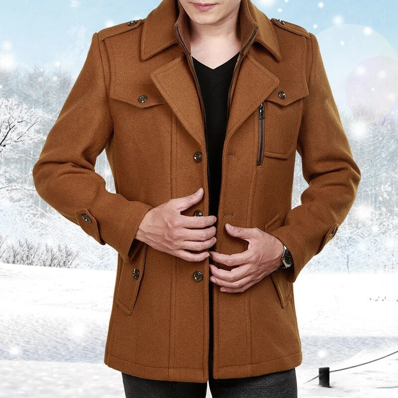 Herren Peacoat – Taillierter Schnitt – Doppelreiher – Eleganter Look – Mittellang