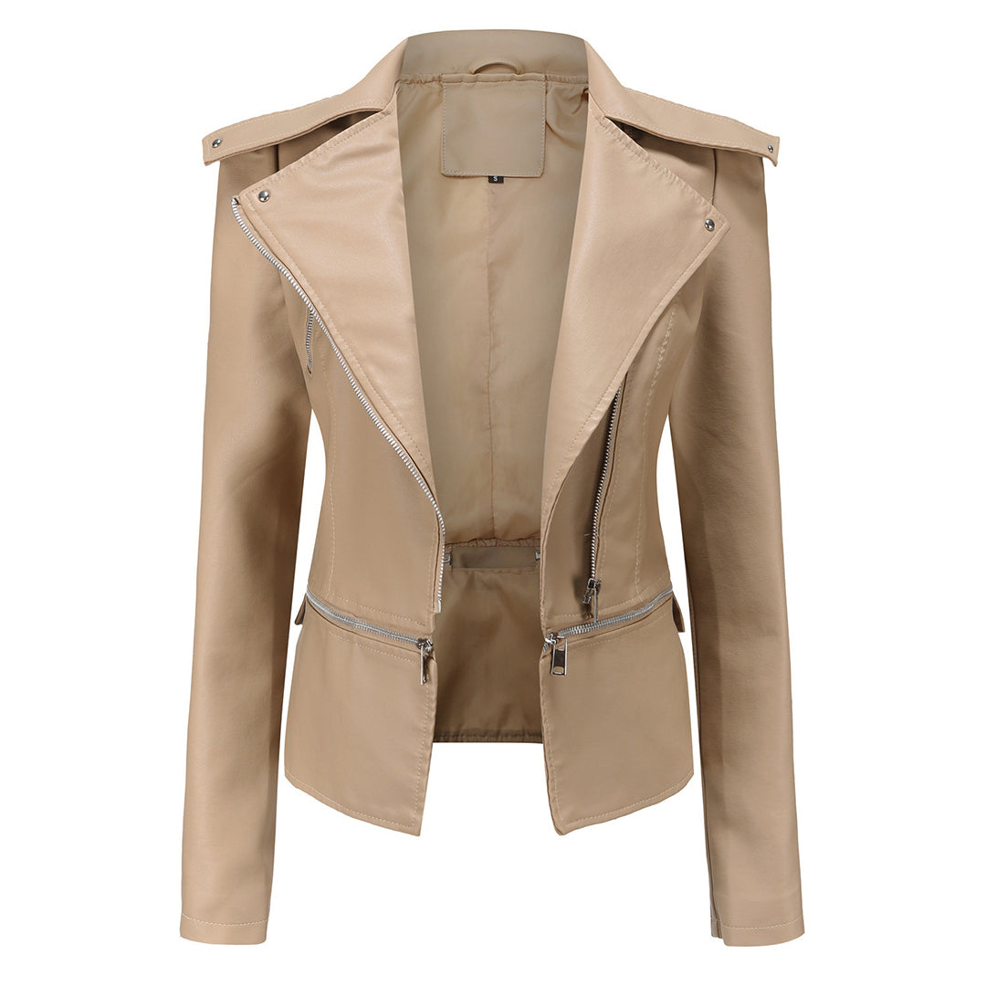Damen Bikerjacke – Taillierter Schnitt – Asymmetrischer Reißverschluss – Elegant Modern