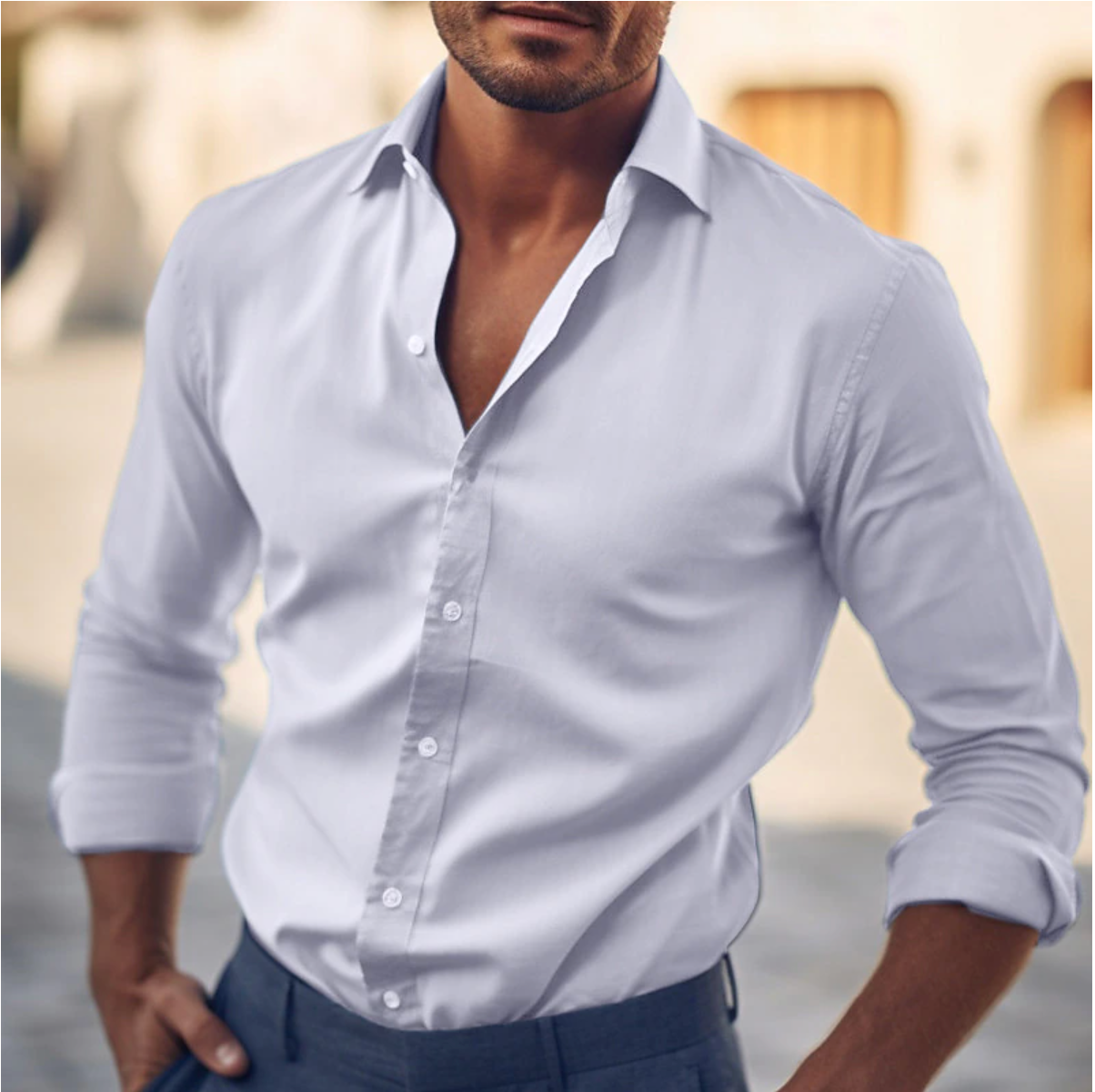 Herren Hemd – Slim Fit – Atmungsaktiver Stoff – Langarm – Button-Down-Kragen