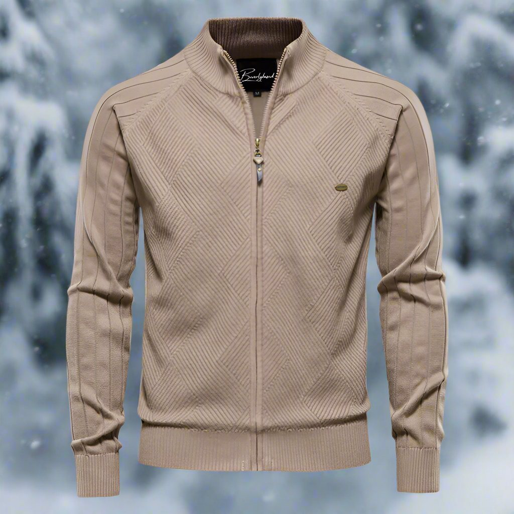 Herren Strickjacke – Regular Fit – Weiches Strickmuster – Stehkragen – Reißverschluss