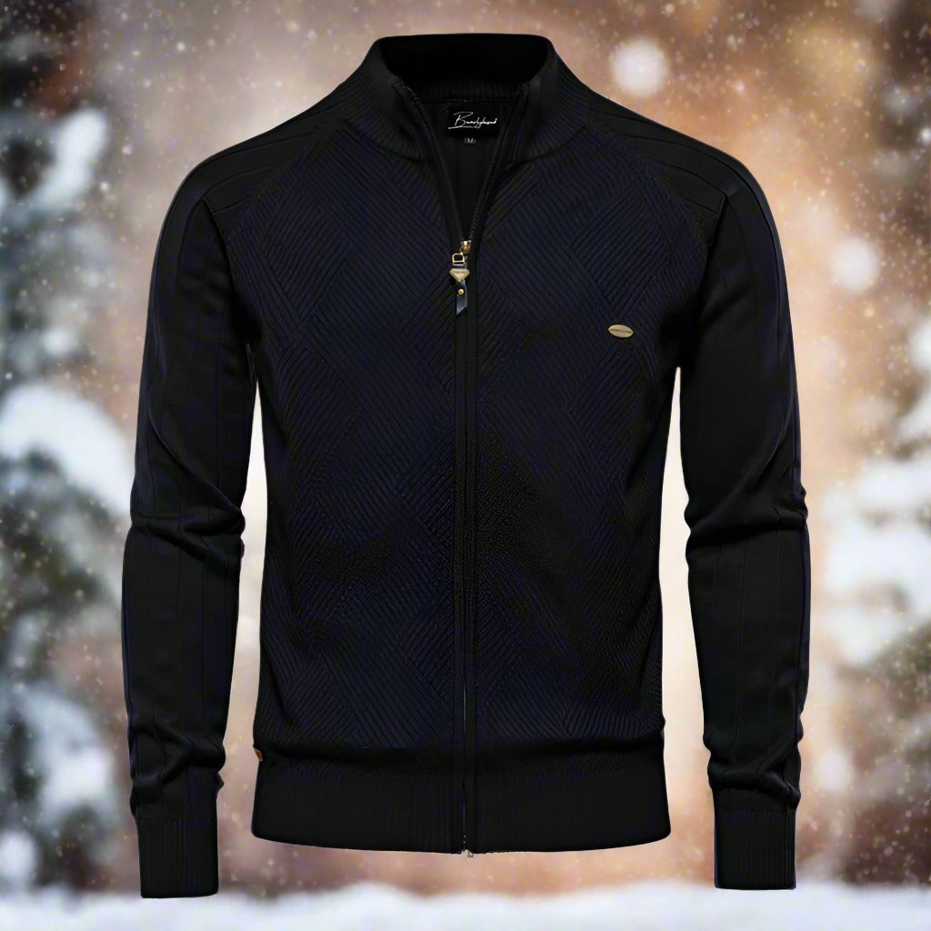Herren Strickjacke – Regular Fit – Weiches Strickmuster – Stehkragen – Reißverschluss