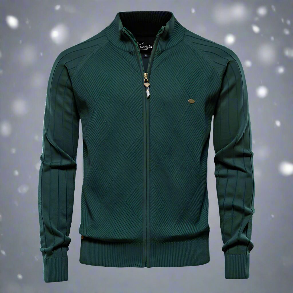 Herren Strickjacke – Regular Fit – Weiches Strickmuster – Stehkragen – Reißverschluss