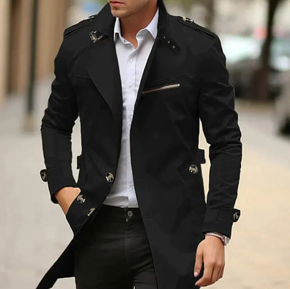 Herren Trenchcoat – Tailored Fit – Doppelreiher – Gürtel – Atmungsaktives Gewebe