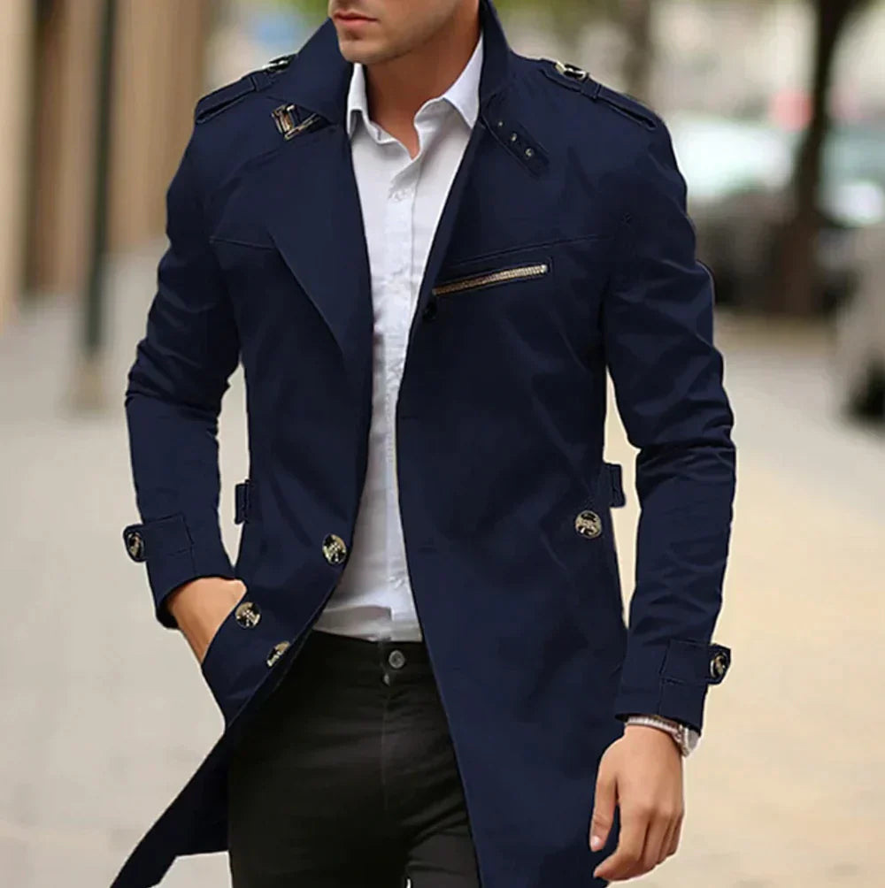 Herren Trenchcoat – Tailored Fit – Doppelreiher – Gürtel – Atmungsaktives Gewebe