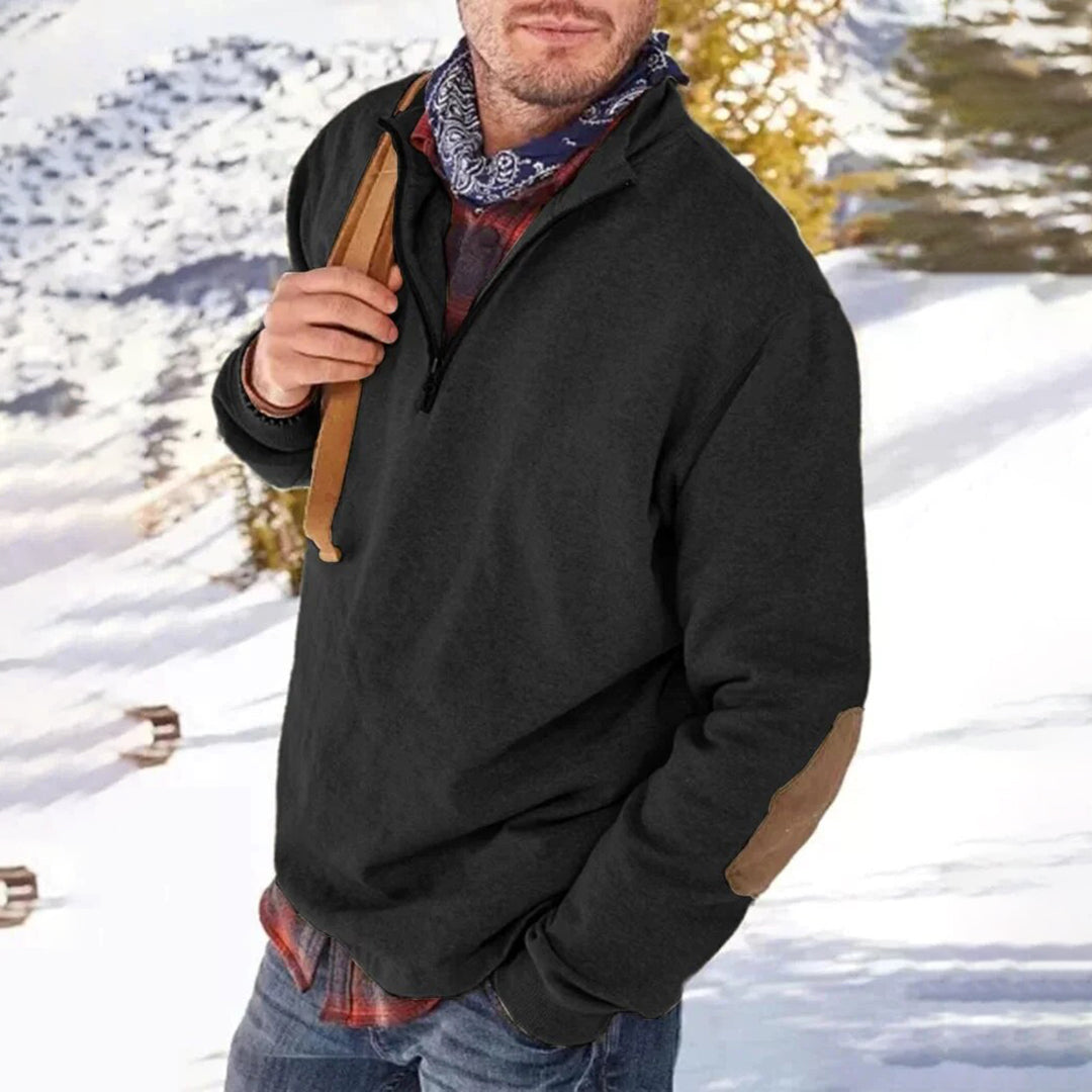 Herren Pullover – Relaxed Fit – Half-Zip – Soft Knit – Ellbogenpatches