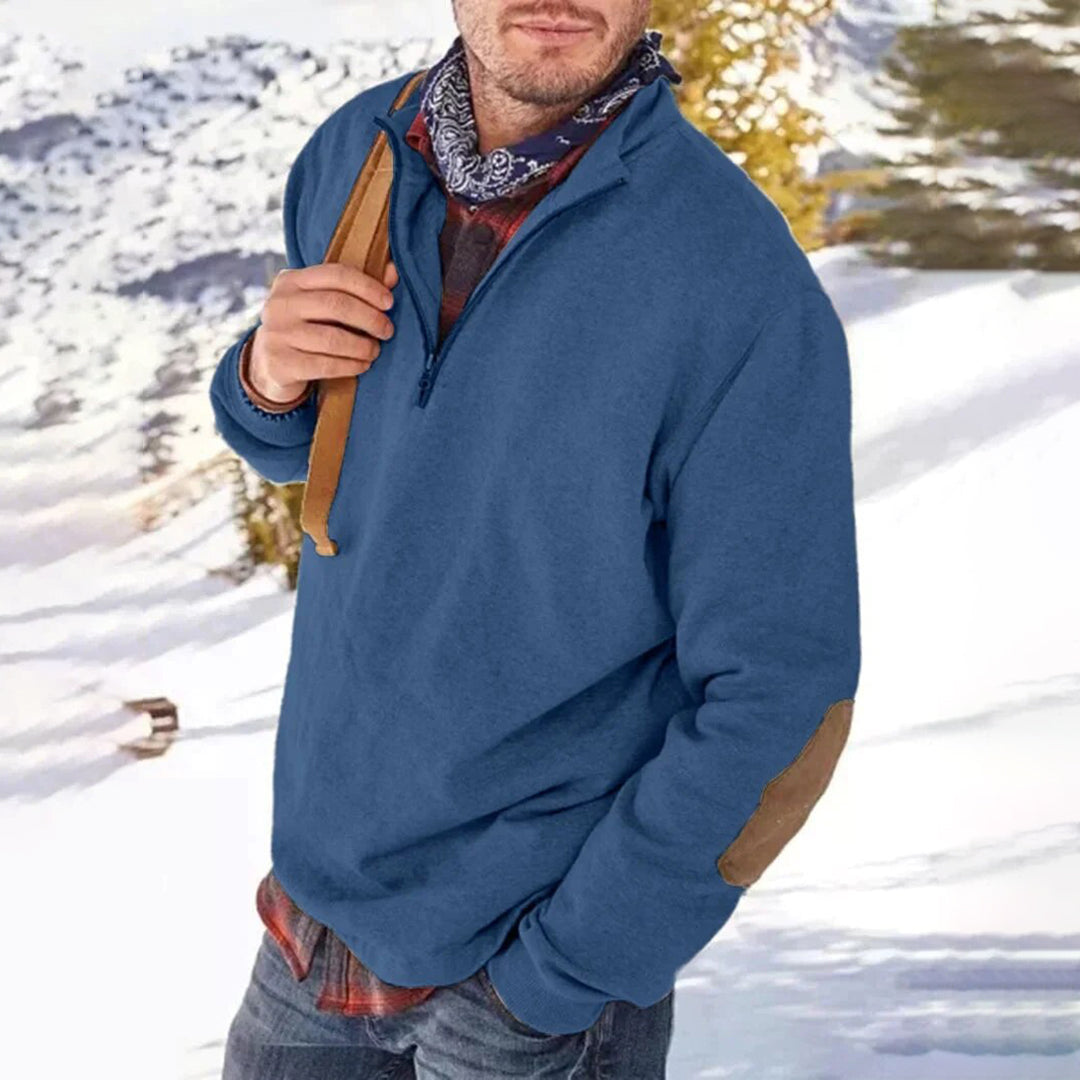 Herren Pullover – Relaxed Fit – Half-Zip – Soft Knit – Ellbogenpatches
