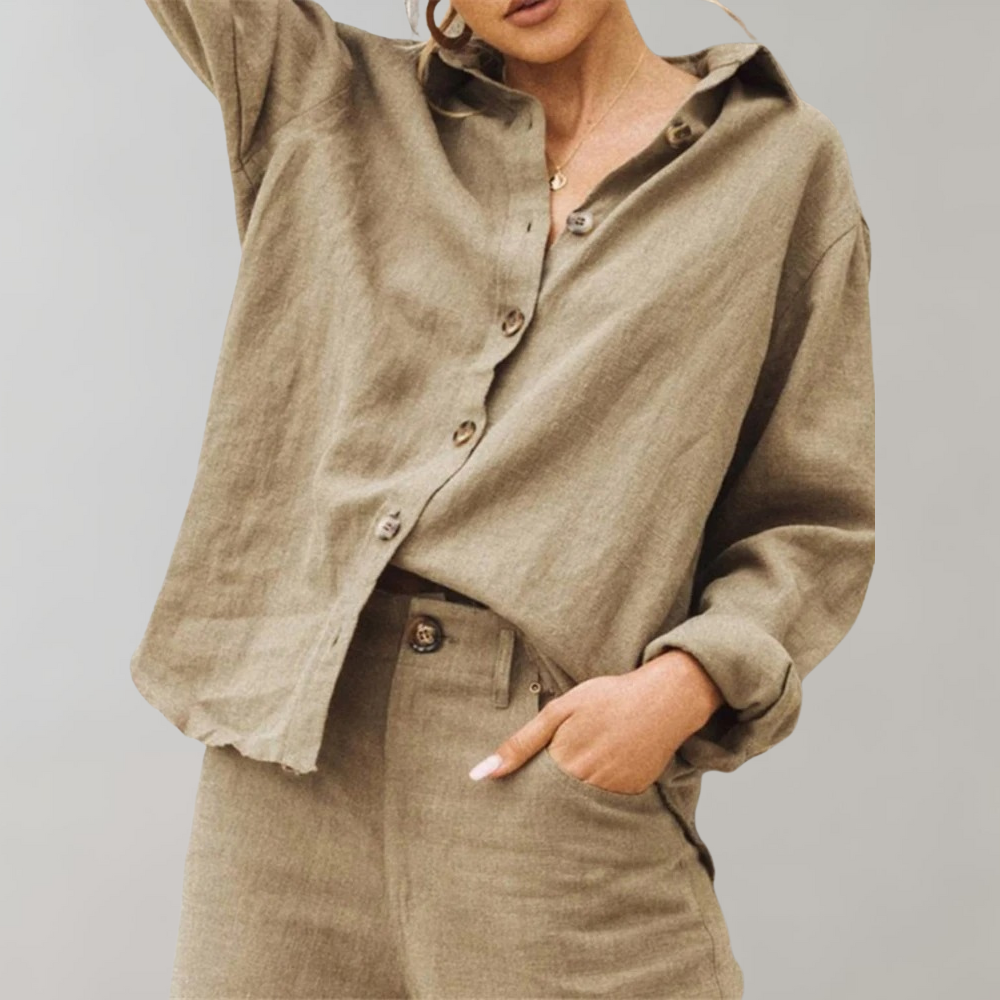 Damen Bluse – Lockerer Schnitt – Knopfleiste – Langarm – Atmungsaktives Gewebe