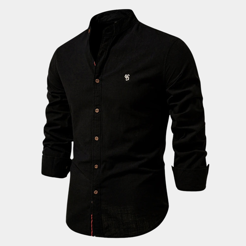 Herren Slim Fit Hemd – Atmungsaktives Gewebe – Stehkragen – Knopfleiste vorne