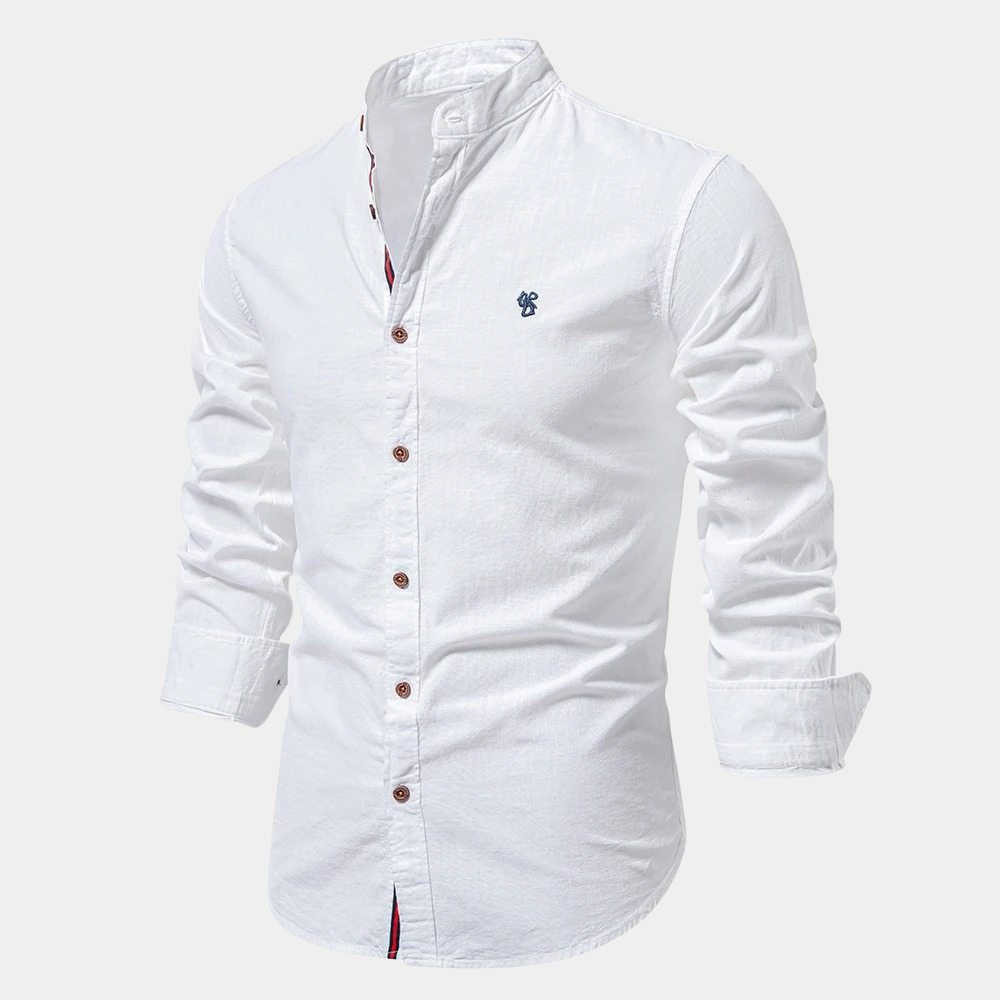 Herren Slim Fit Hemd – Atmungsaktives Gewebe – Stehkragen – Knopfleiste vorne
