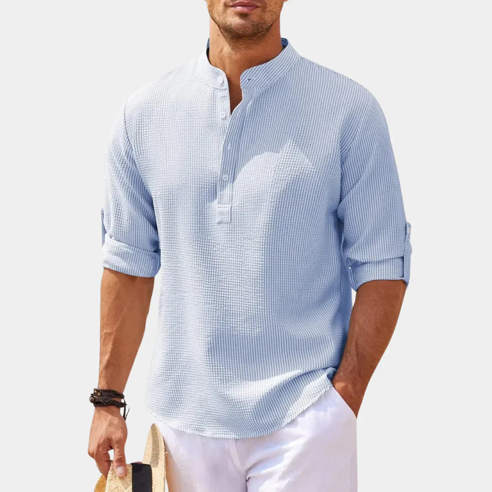 Herren Freizeithemd – Relaxed Fit – Stehkragen – Atmungsaktive Naturfasern