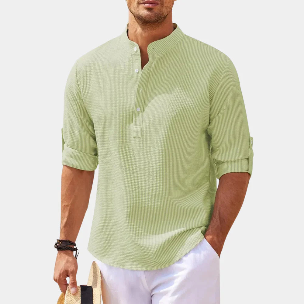 Herren Freizeithemd – Relaxed Fit – Stehkragen – Atmungsaktive Naturfasern
