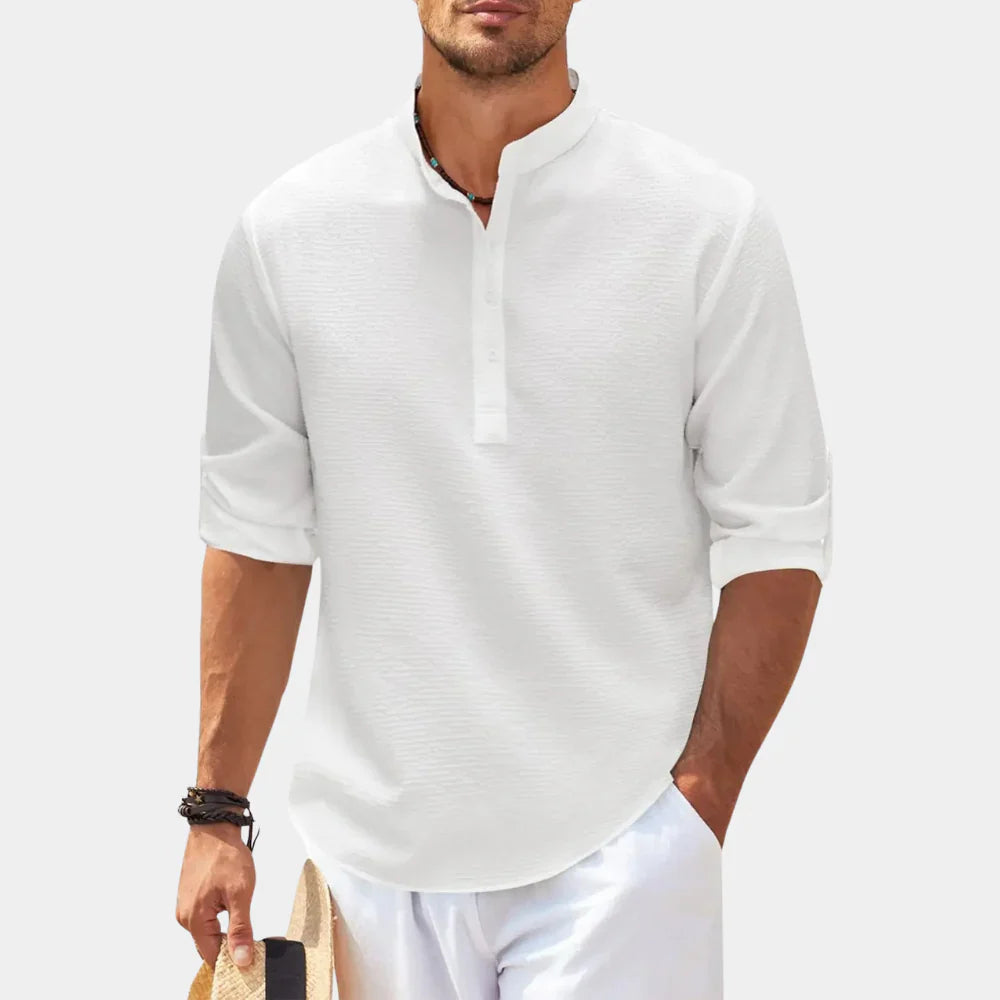 Herren Freizeithemd – Relaxed Fit – Stehkragen – Atmungsaktive Naturfasern