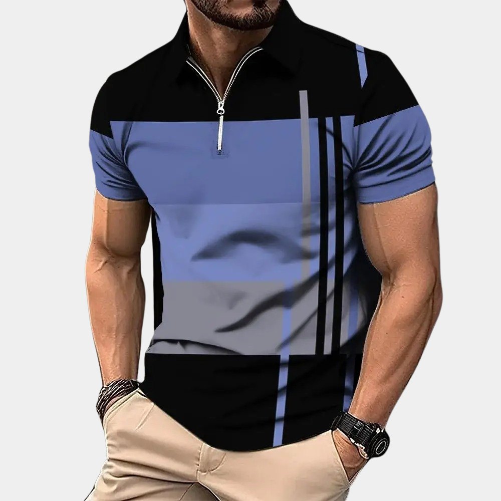 Herren Poloshirt – Slim Fit – Kurzarm – Zipperkragen – Atmungsaktives Material – Modernes Muster