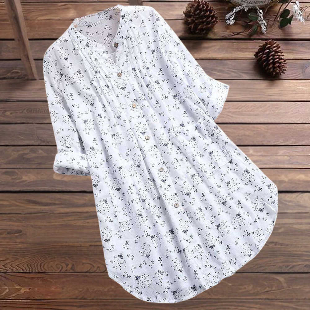 Damen Bluse Langarm – Lockerer Schnitt – Knopfleiste – Atmungsaktives Gewebe – Blumenmuster