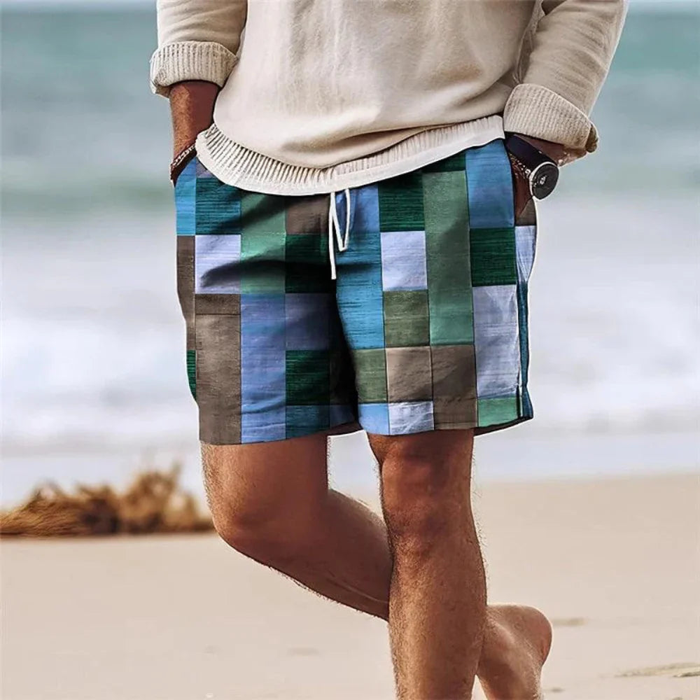 Herren Shorts – Relaxed Fit – Mid-Thigh – Geometrischer Print – Atmungsaktive Mischung