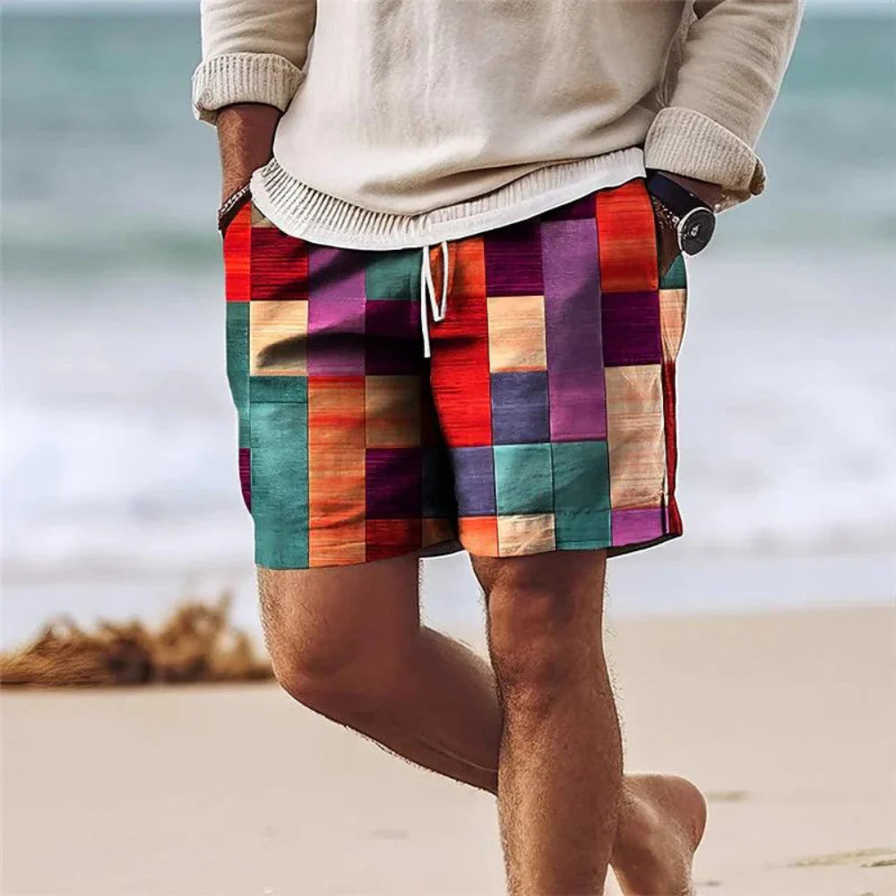 Herren Shorts – Relaxed Fit – Mid-Thigh – Geometrischer Print – Atmungsaktive Mischung