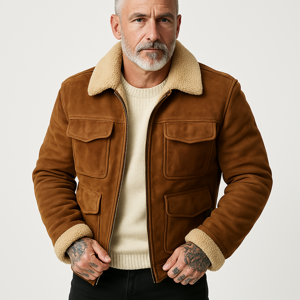 Herren Shearlingjacke – Strukturierte Passform – Weiches Finish – Klappentaschen