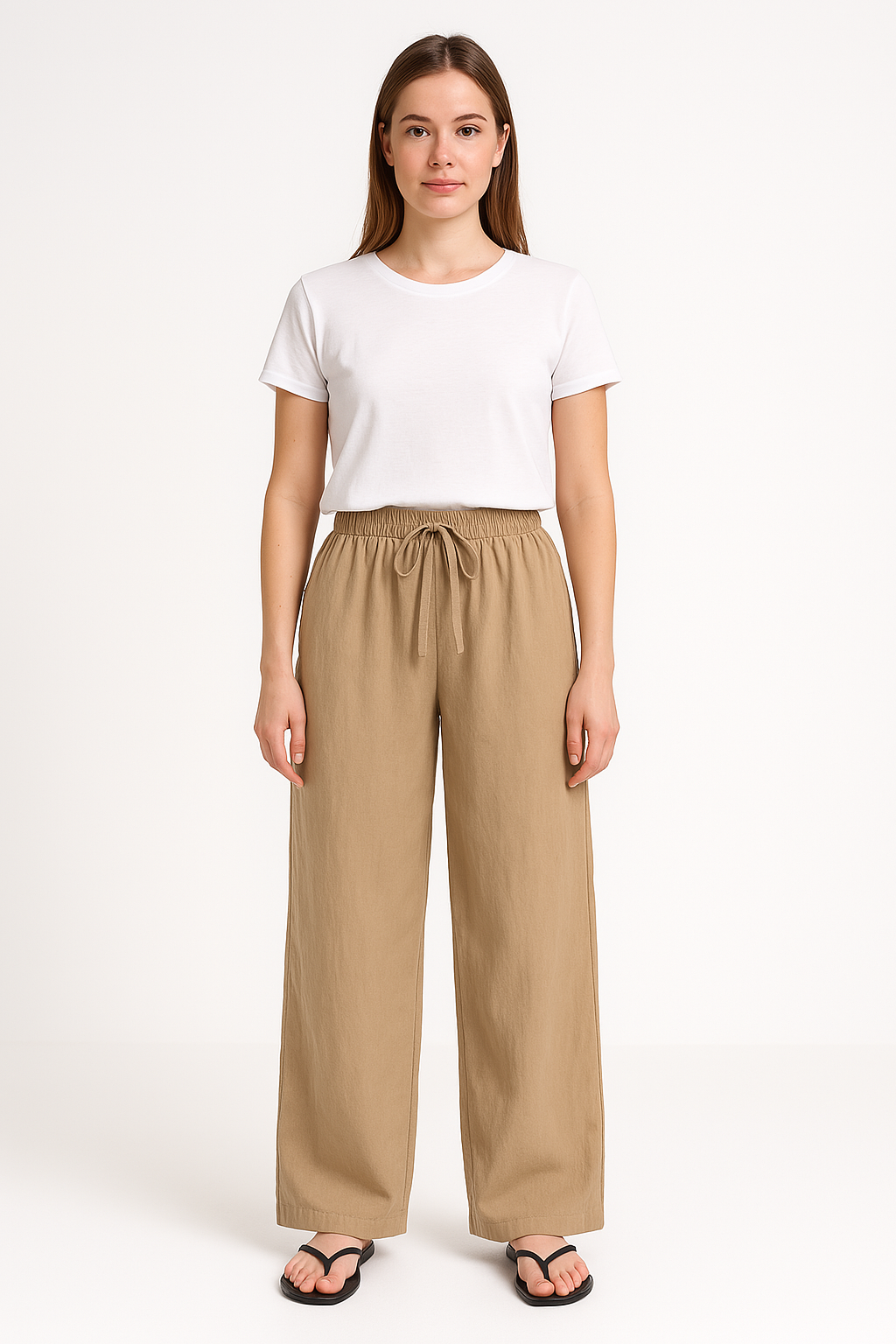 Damen Weite Hose – Hoher Bund – Lockerer Schnitt – Baumwolle – Elastischer Taillenbund