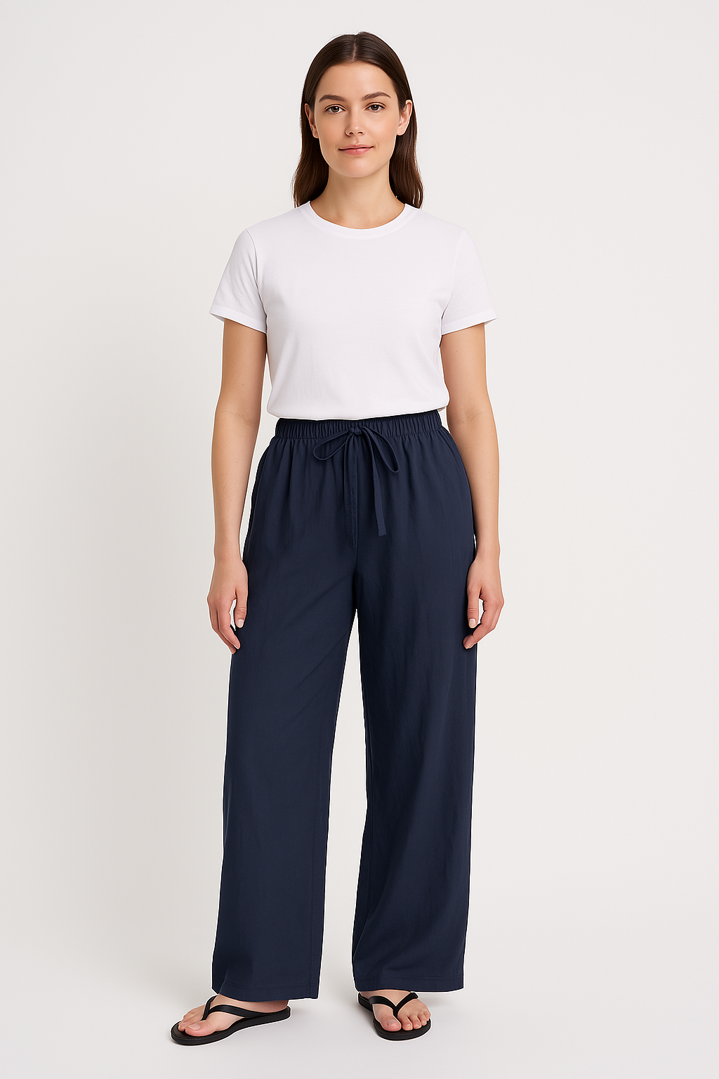 Damen Weite Hose – Hoher Bund – Lockerer Schnitt – Baumwolle – Elastischer Taillenbund